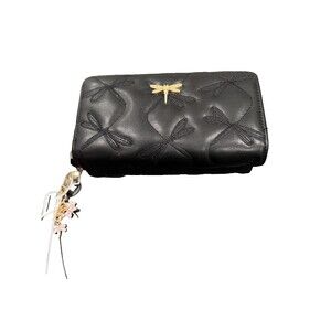 BLUSH KISS Black Dragonfly Double Zip-Around Wallet NWT